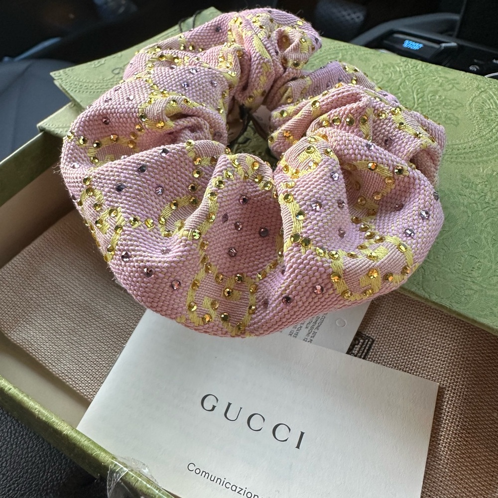 Gucci Pink and Gold Beaded Scrunchie